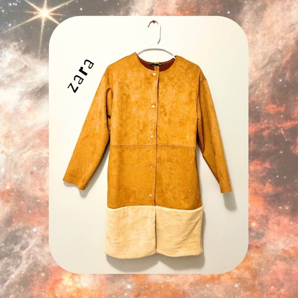 Zara brown suede & faux fur snap up button coat - Picture 1 of 16